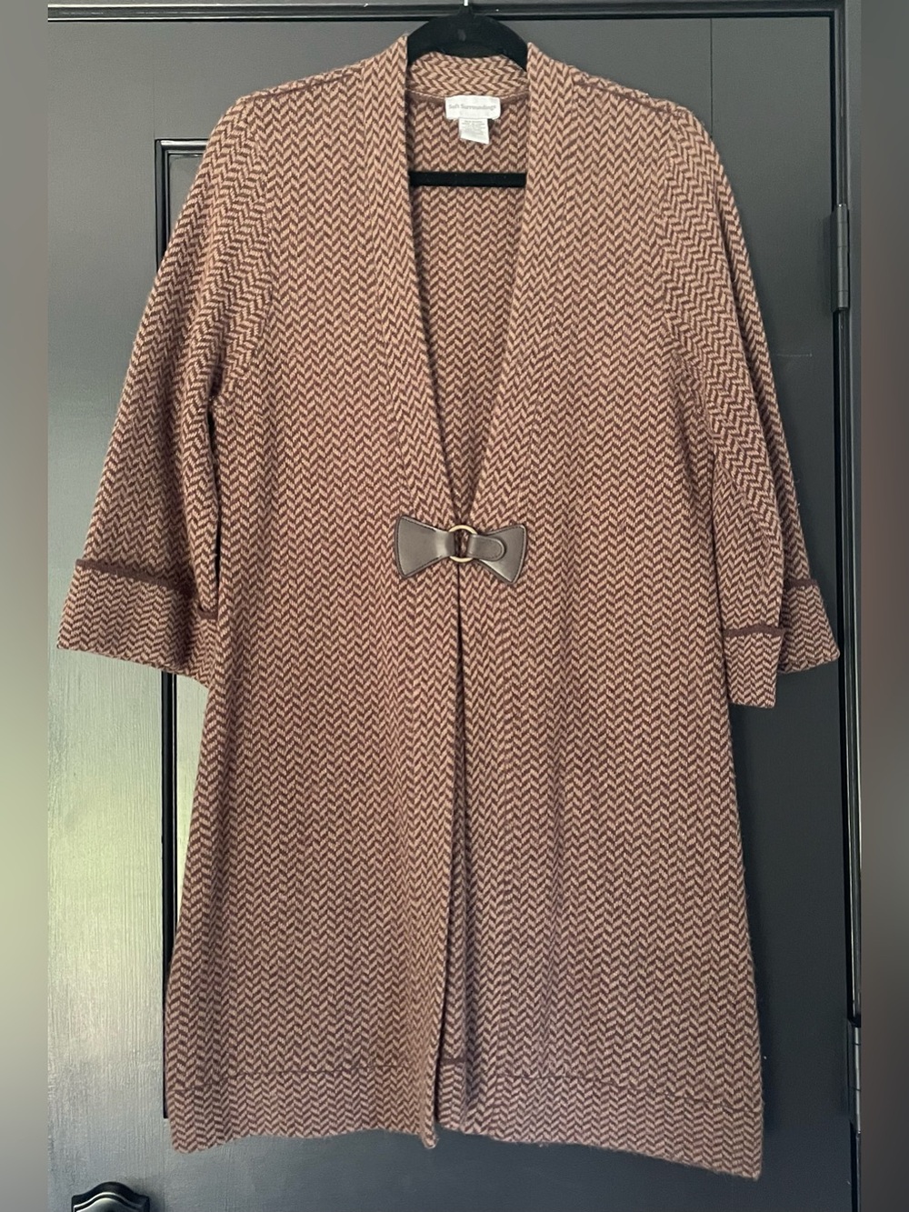 Soft Surroundings Brown Chevron Knit Cardigan with front Buckle